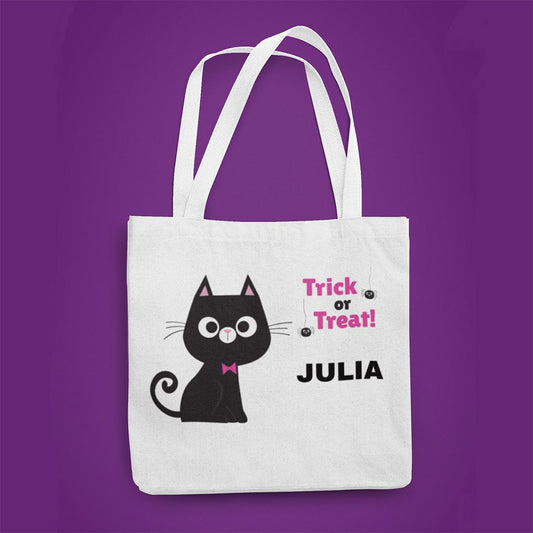 Black Cat Halloween Trick or Treat Tote Bag