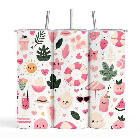 Cute Beach & Fruit 20oz Tumbler with Straw