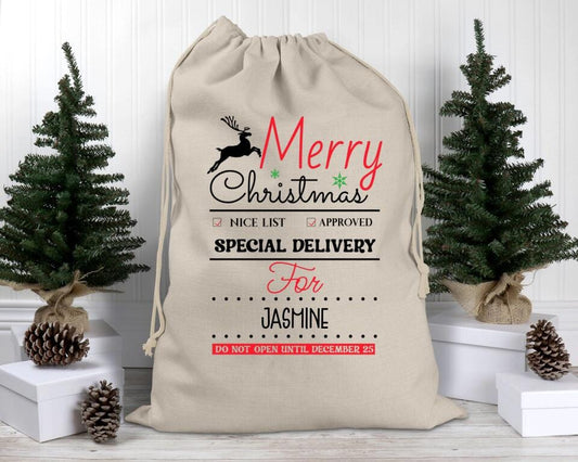 Merry Christmas Approved List Special Delivery Santa Sack