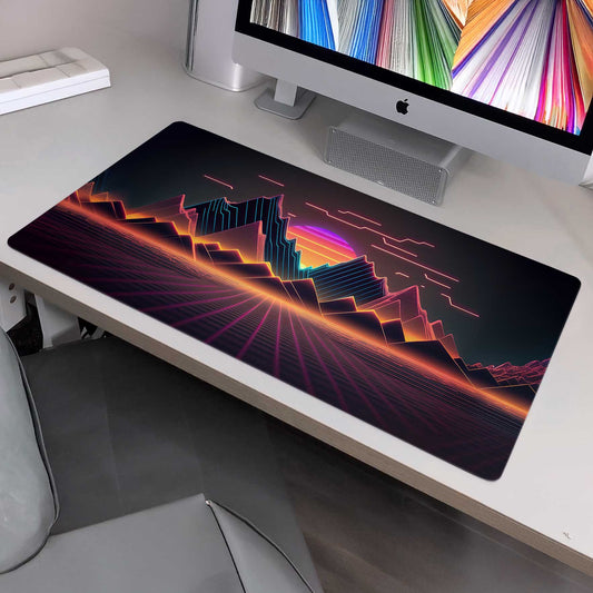 Retro Grid Synth Sunset Gaming Mat