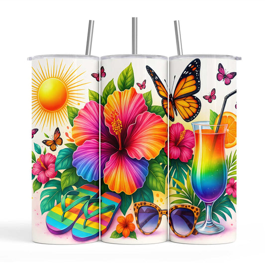 Tropical Rainbow 20oz Tumbler with Straw