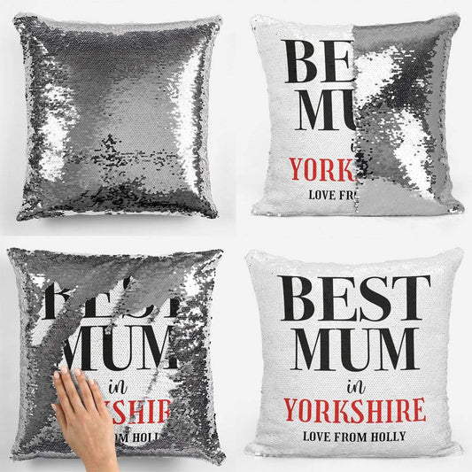 Best Mum In Personalised Sequin Magic Cushion