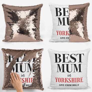Best Mum In Personalised Sequin Magic Cushion