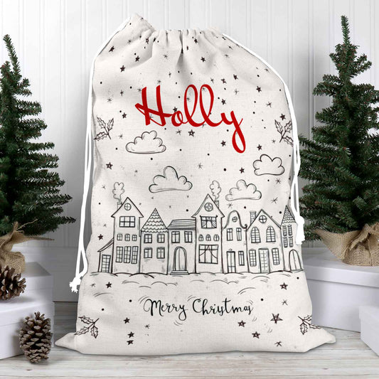 Christmas Sketch Personalised Santa Sack