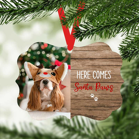 Here Comes Santa Paws Photo Upload Christmas Ornament