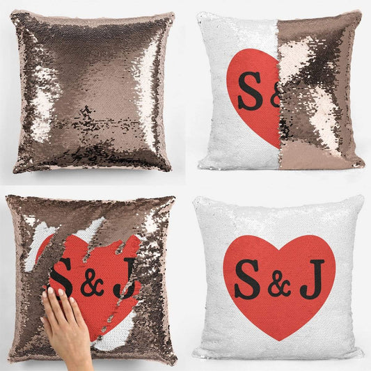 Love Heart Initials Sequin Magic Cushion