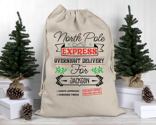 North Pole Express Overnight Delivery Santa Sack
