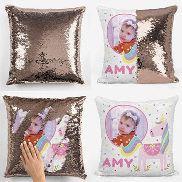 Personalised Photo Unicorn Sequin Magic Cushion