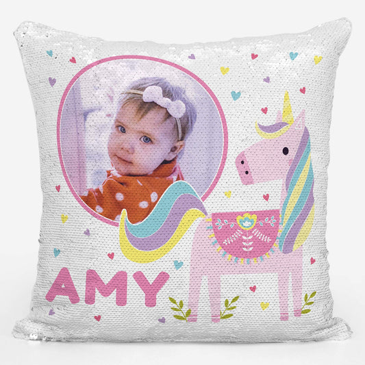 Personalised Photo Unicorn Sequin Magic Cushion
