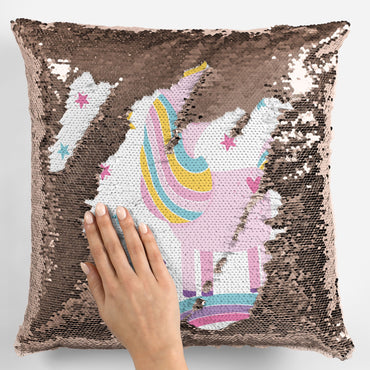 Rainbow Unicorn Personalised Sequin Magic Cushion