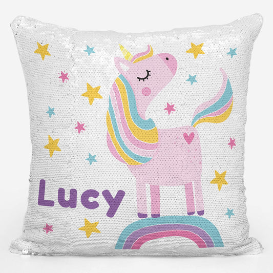 Rainbow Unicorn Personalised Sequin Magic Cushion