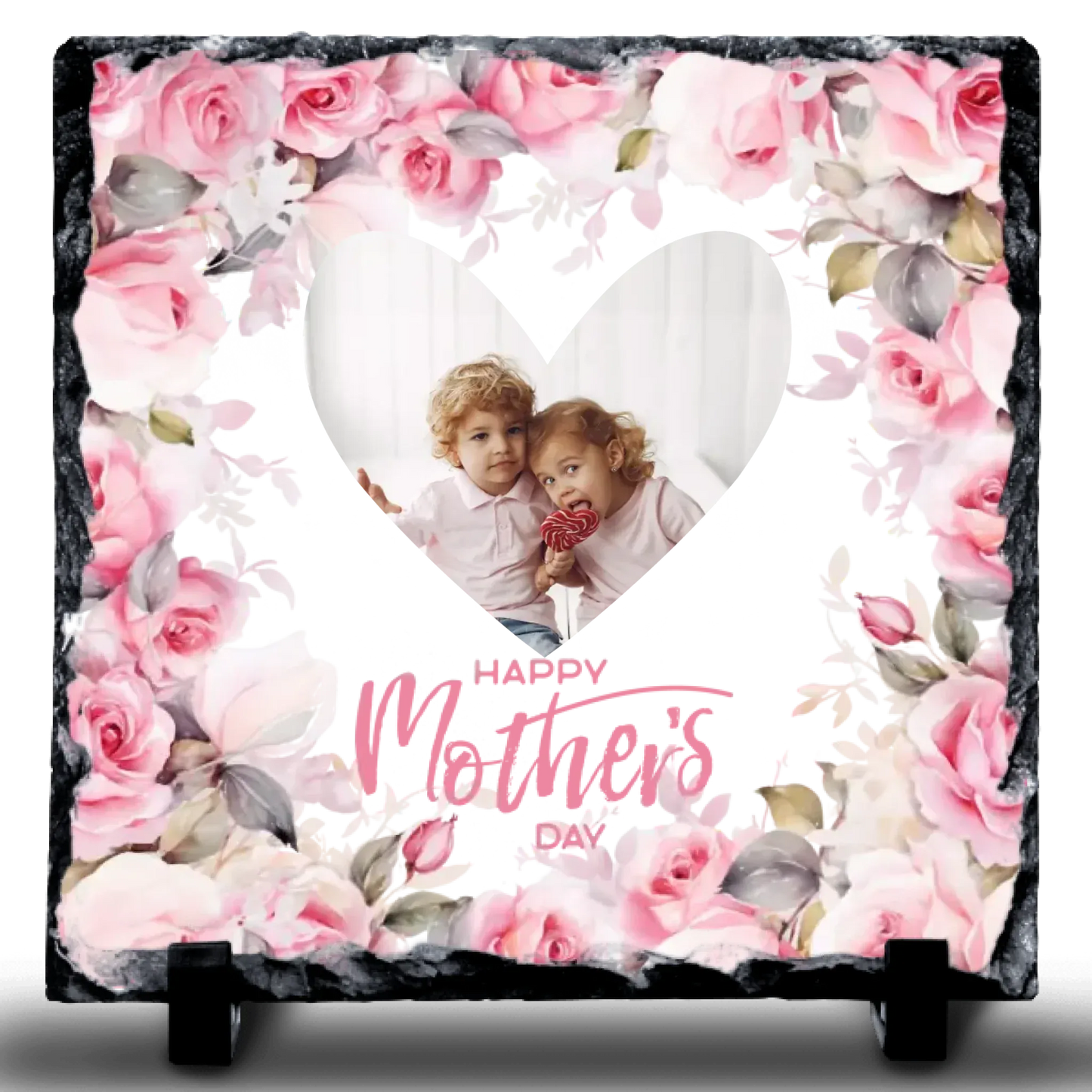 Happy Mother's Day Heart Photo Upload Rock Slate
