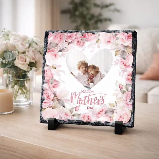 Happy Mother's Day Heart Photo Upload Rock Slate