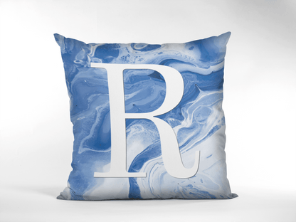 Blue Marble Monogram Cushion - Linen