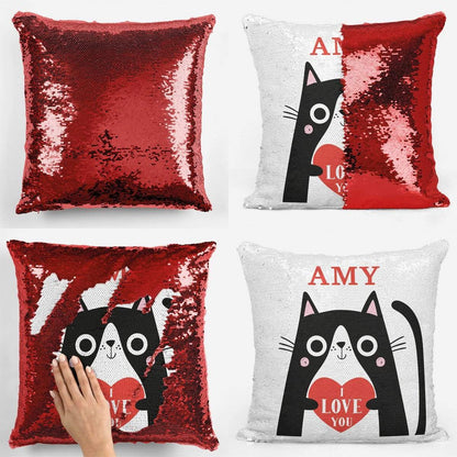 I Love You Cat Sequin Magic Cushion