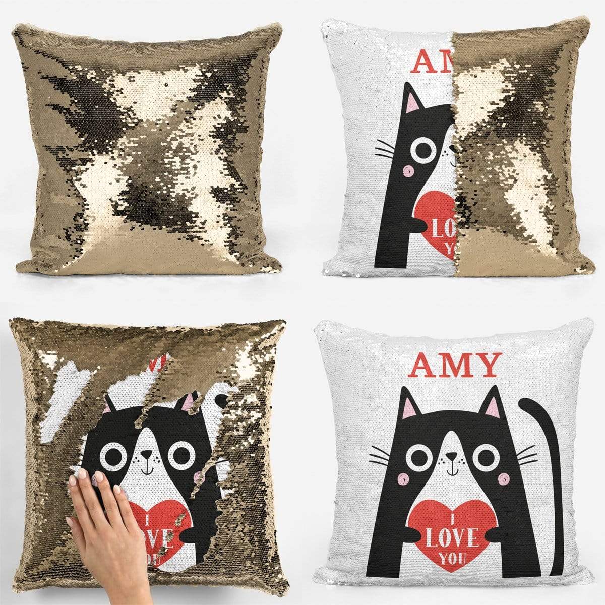 I Love You Cat Sequin Magic Cushion