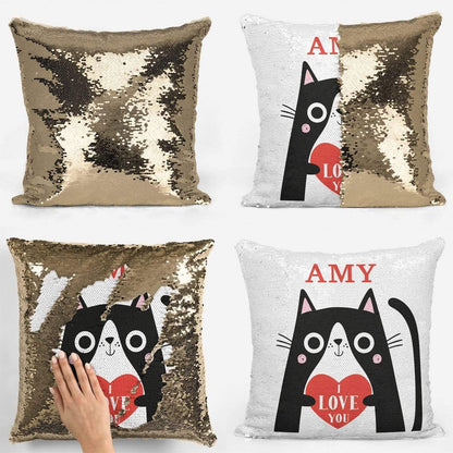 I Love You Cat Sequin Magic Cushion