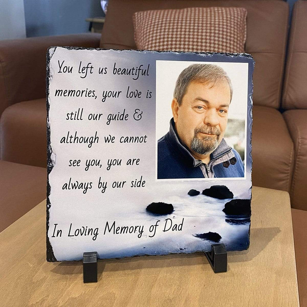 Personalised In Loving Memory Photo Rock Slate 20x20cm with Stand ...