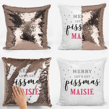 Merry Pissmas Personalised Sequin Magic Cushion