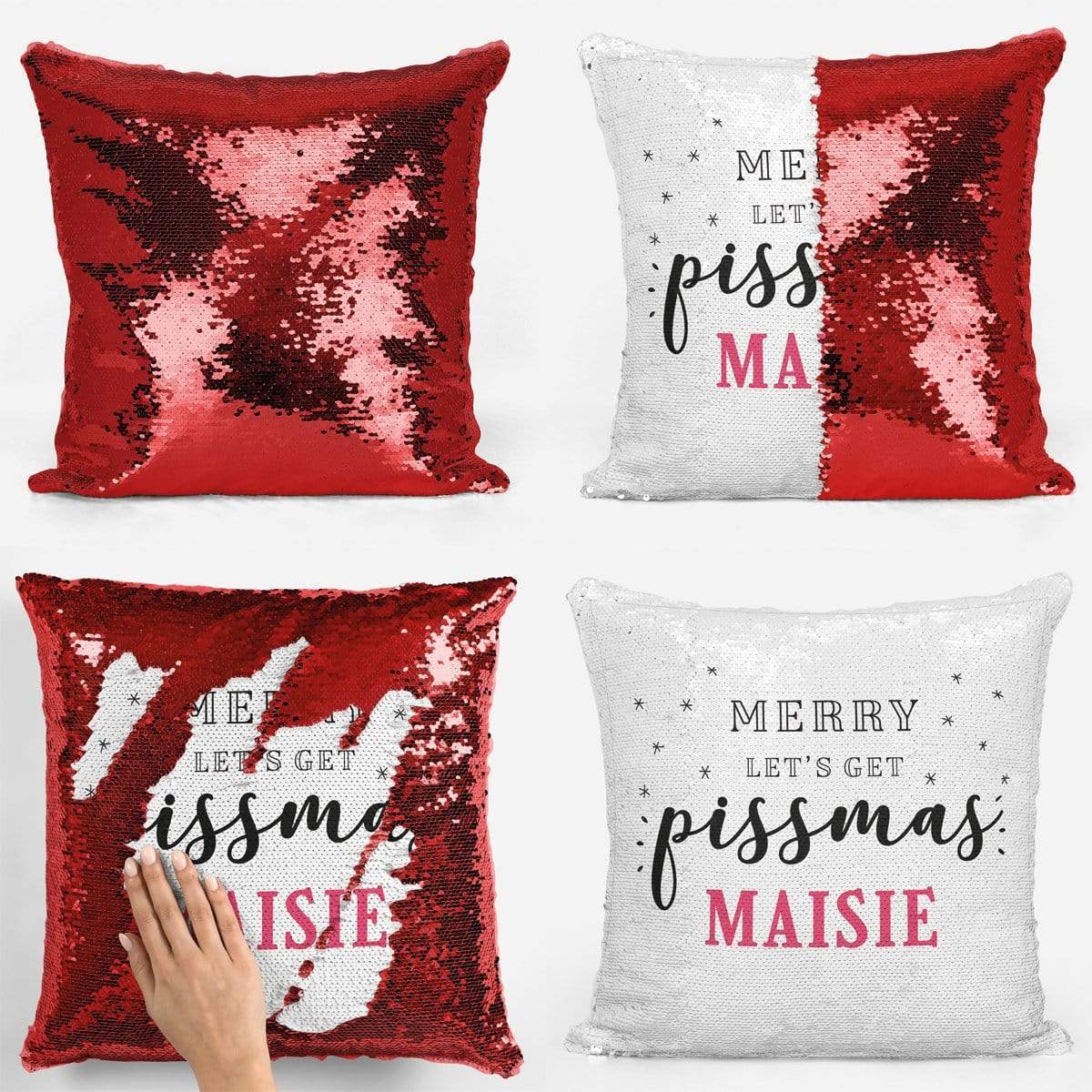 Merry Pissmas Personalised Sequin Magic Cushion