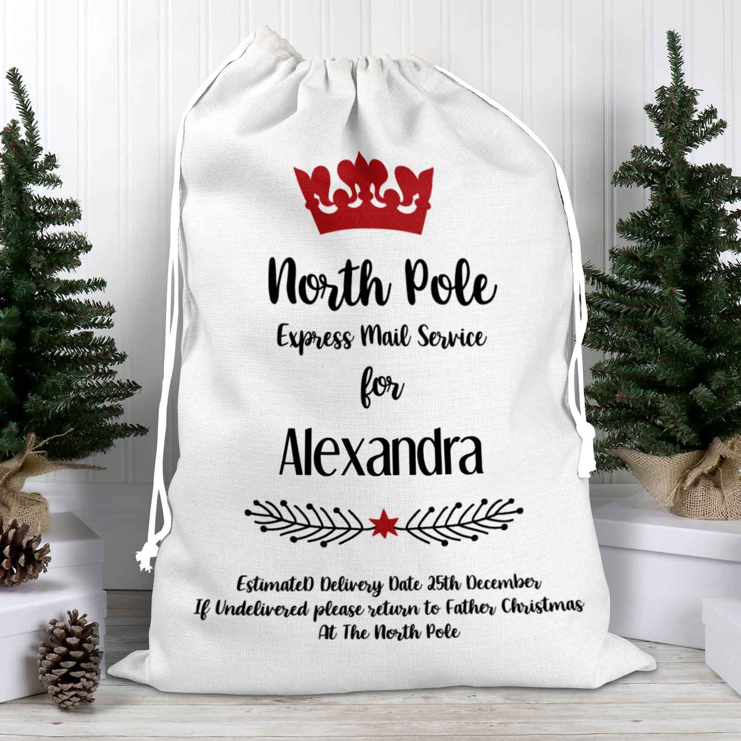 North Pole Express Mail Service Personalised Santa Sack