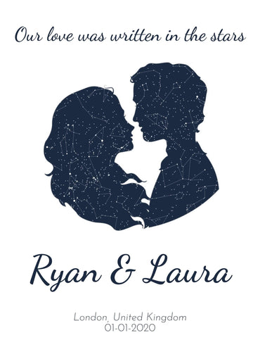 Our Love Was Written In The Stars Custom Star Map Canvas Print