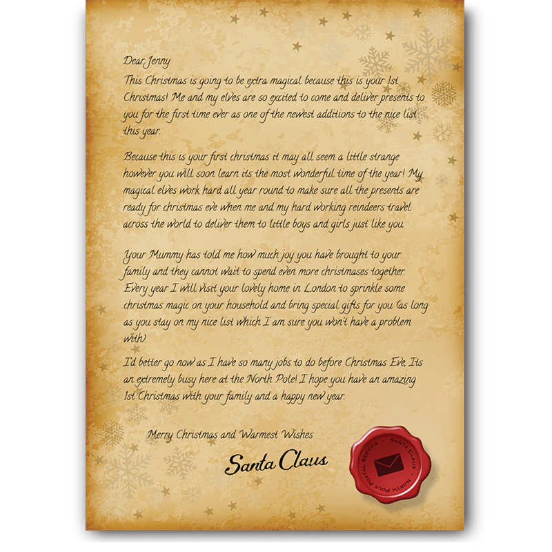Personalised Babies 1st Christmas Letter From Santa