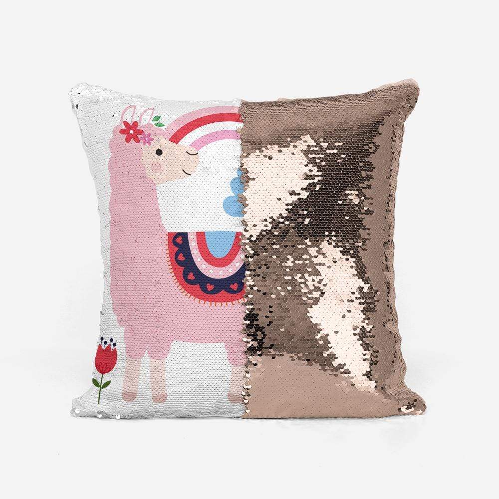 Personalised Dream Big Pink Llama Sequin Magic Cushion