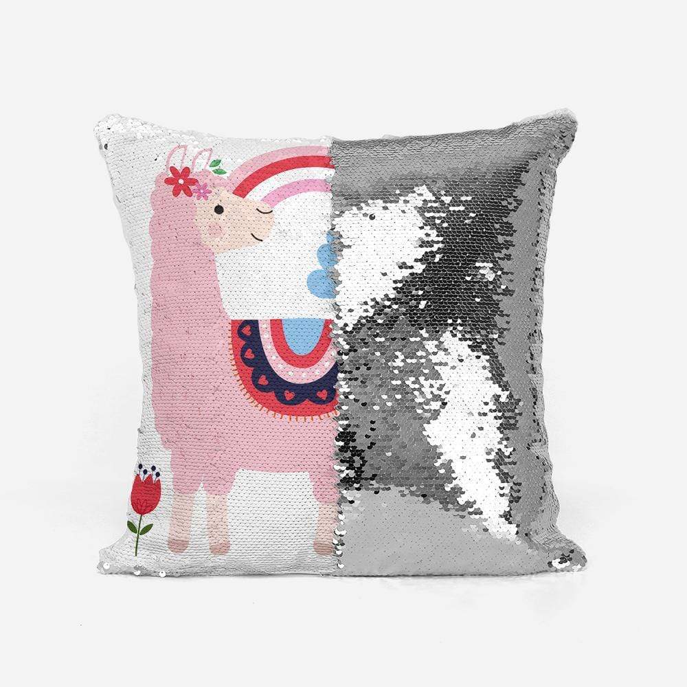Personalised Dream Big Pink Llama Sequin Magic Cushion