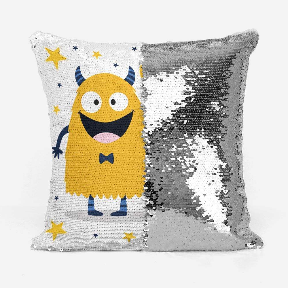 Personalised Yellow Little Monster Sequin Magic Cushion