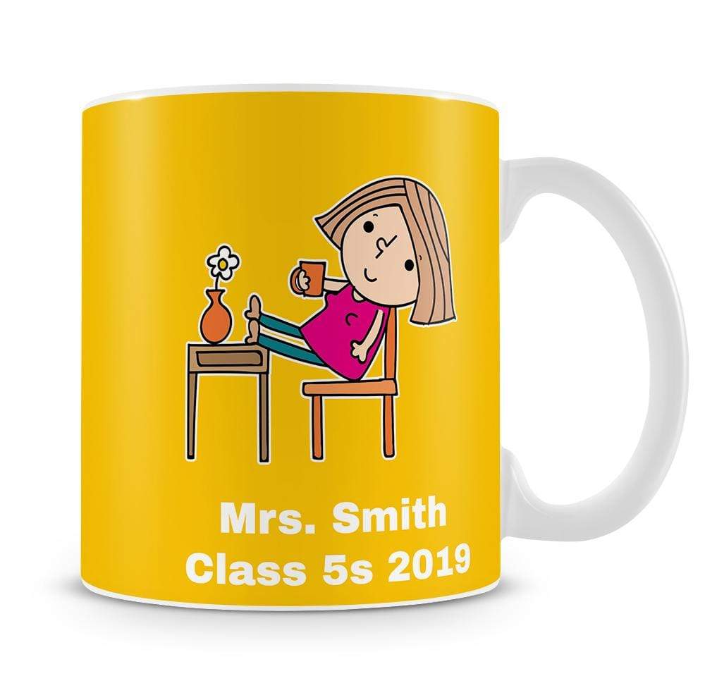 Personalised Yellow 'Put Your Feet Up' Teacher Mug
